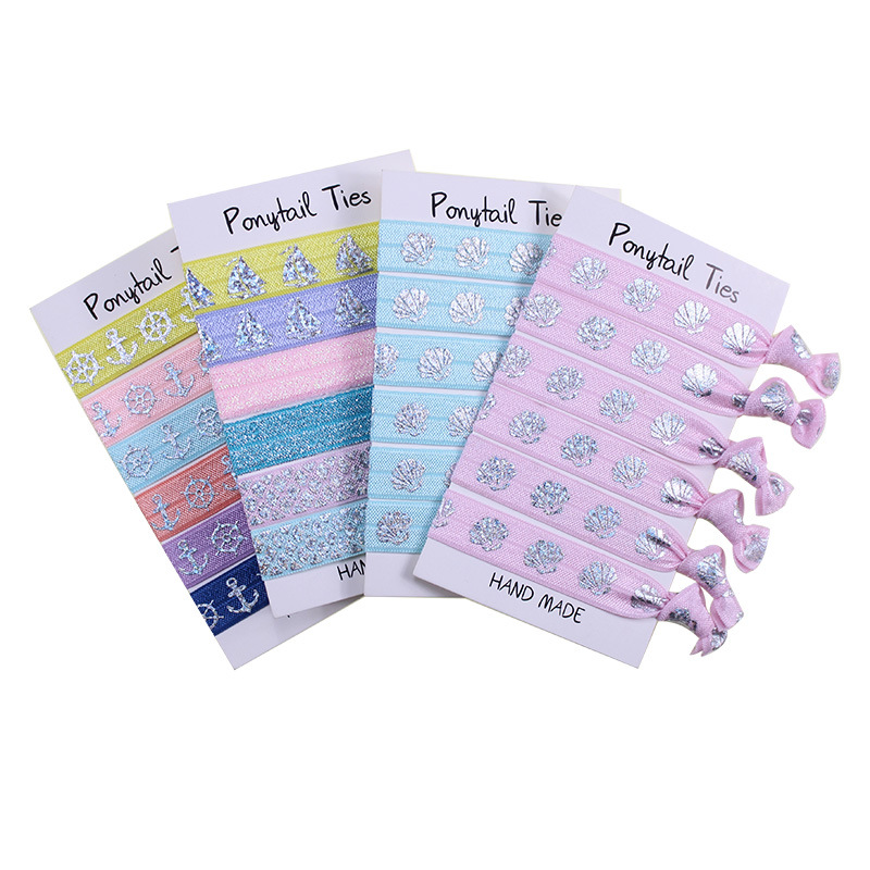 批发跨境货源镭射银鱼鳞船锚海洋风弹力带打结发圈束发带