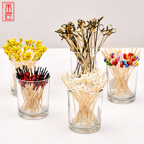 Wholesale fruit picks, 100 pieces, bamboo colorful decorative picks, cocktail picks, hotel bar disposable fruit forks