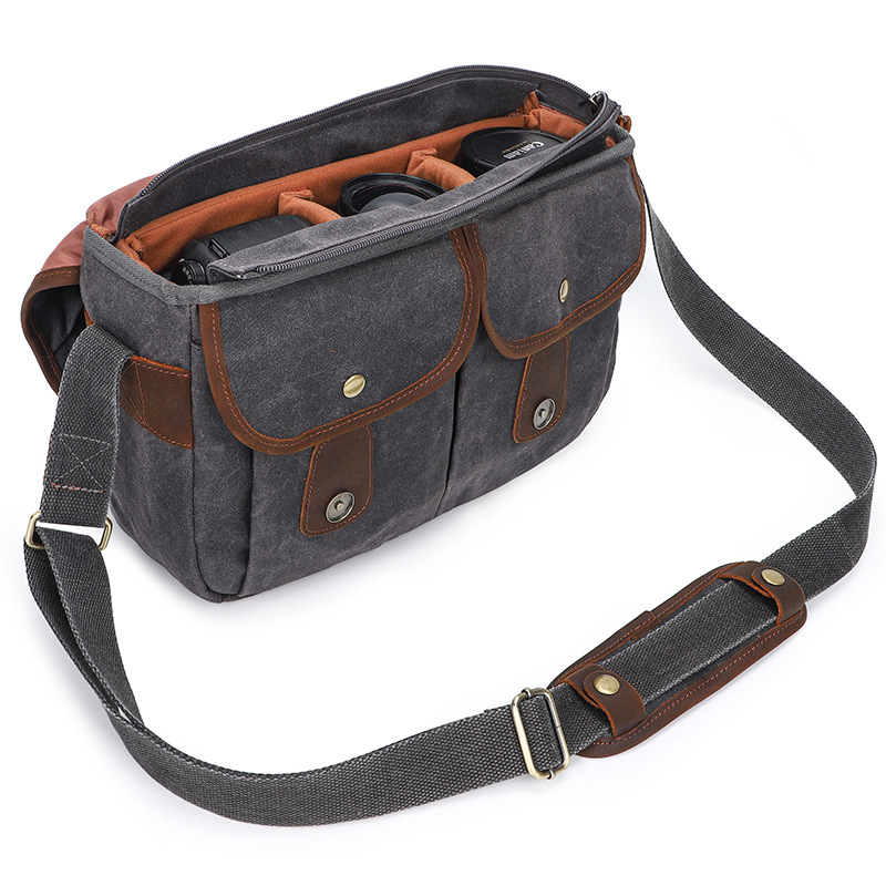 공장 도매 야외 슬링 카메라 가방 디지털 SLR 저장 가방 복고풍 방수 캔버스 어깨 카메라 가방