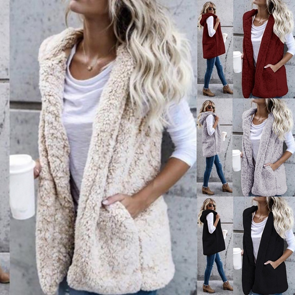 Autumn fashionable solid color cashmere vest sleevless with hood