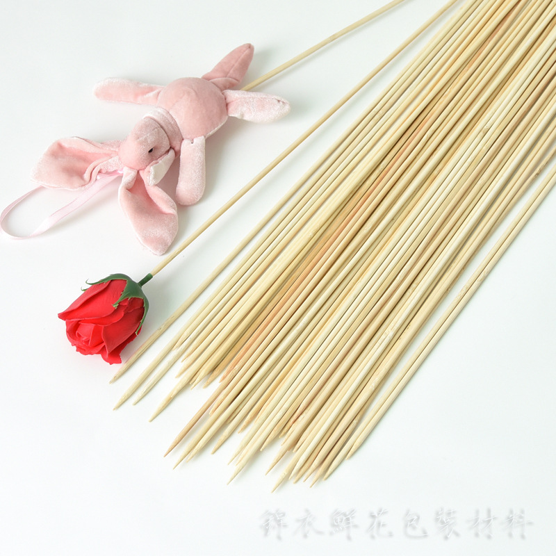 批發竹籤卡通草莓花束包裝材料花店用品diy材料燒烤竹籤固定公仔