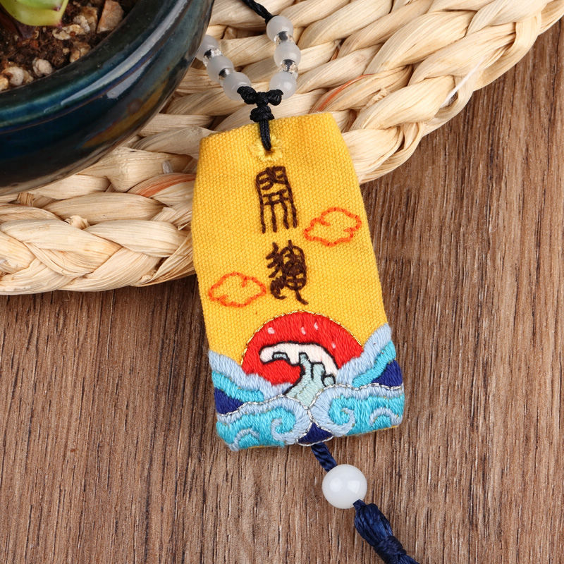 Estilo chino bendición guardia real amuleto ping a fu erfu larga vida y salud fortuna paquete de material bordado hecho a mano