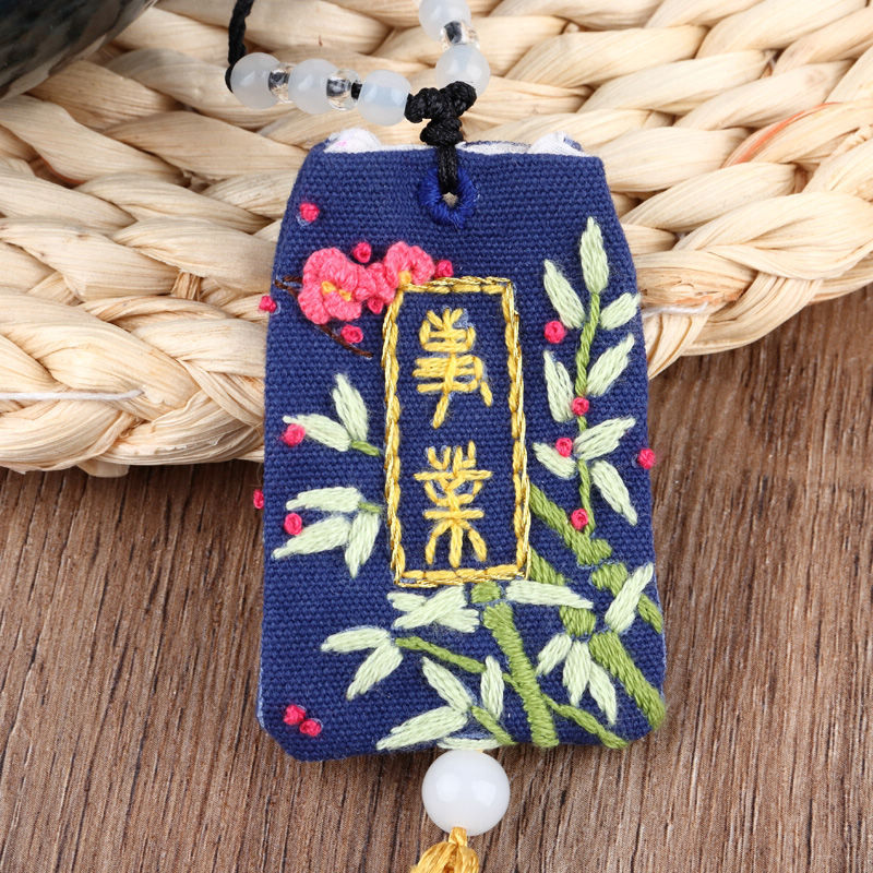 Estilo chino bendición guardia real amuleto ping a fu erfu larga vida y salud fortuna paquete de material bordado hecho a mano