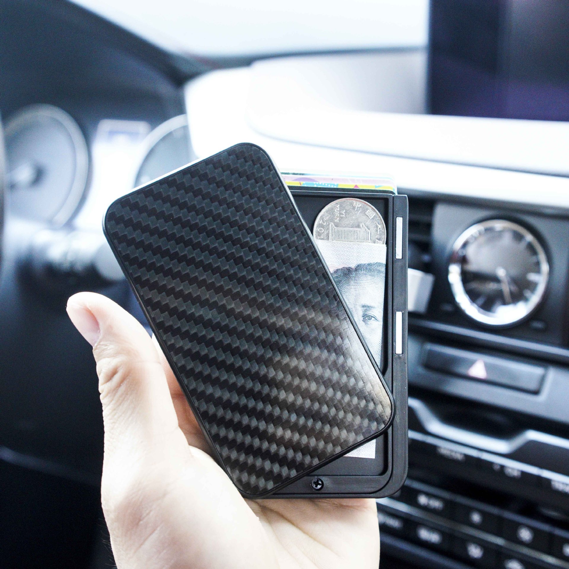 Carbon fiber mobile card bag women's credit card bank card automatic…