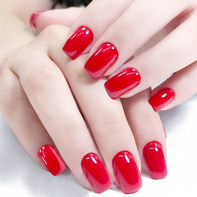 Color rojo sólido largo parche de uñas cuadradas productos terminados de uñas para usar 24 piezas de uñas puras para uñas