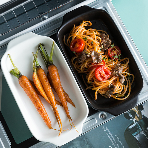 Good-looking double-eared ceramic baking pan, household dish plate, baking plate, hotel cheese baked rice plate, Nordic tableware wholesale