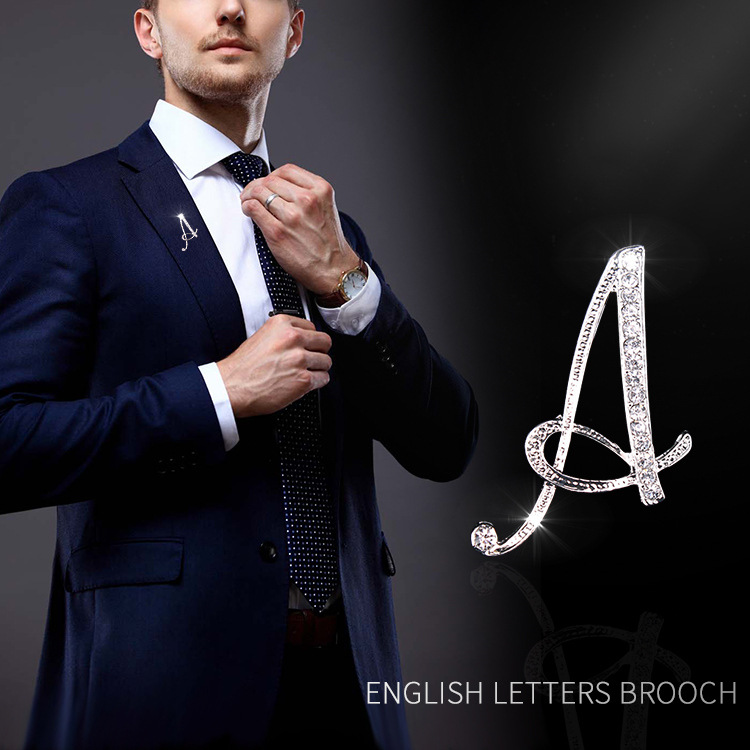 Broche de letras inglesas incrustadas en diamantes deseo Comercio exterior popular broche de metal de todos los partidos collar de la insignia de los hombres hebilla Pin image 4