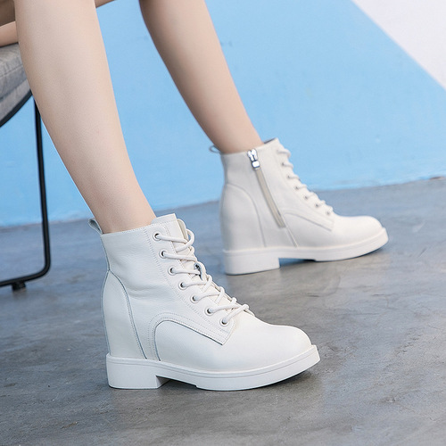 autumn and winter plus velvet inner heightening Martin boots for female students casual lace-up thick heel women's leather boots thick sole British style
