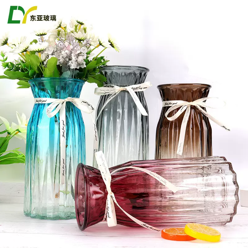 渐变色玻璃装饰花瓶 彩色折纸玻璃花瓶 客厅插花瓶摆件