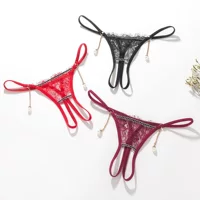 Женские прозрачные кружевные стринги G-String, декоративная цепь и жемчуг, размерные диапазоны F/M–XL