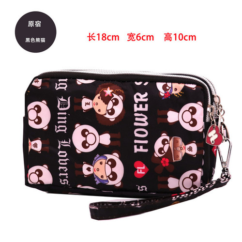Women's new Korean version waterproof hand-held three-zipper mobile phone bag, simple, cute and fashionable cartoon coin purse fabric