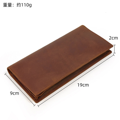 Retro genuine leather men's wallet crazy horse leather two-fold long wallet multi-card slot wallet with coin pocket laser engraving