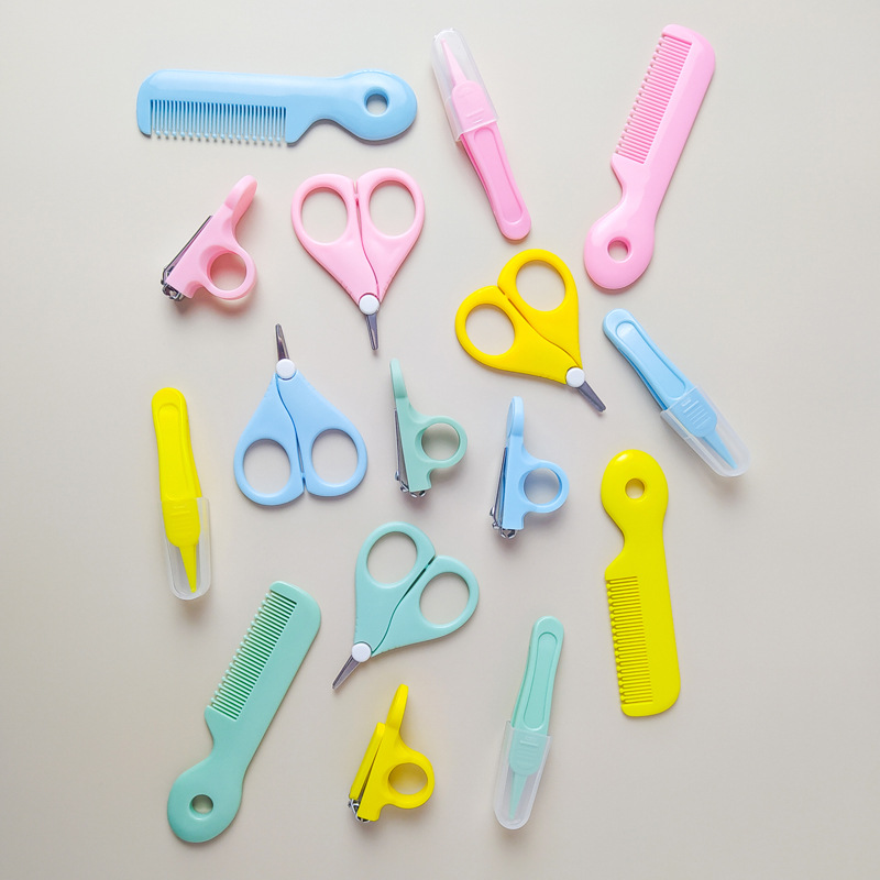 Bebé cortauñas tijeras cuidado del cabello peine traje recién nacido clip de la nariz uñas cuidado diario 5 unidades traje