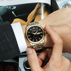 一件代發原裝超薄防水非機械手錶男士夜光日曆石英表禮品手錶