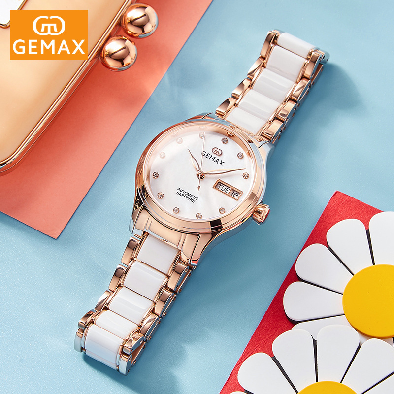 GEMAX/GEMAX Genuine Waterproof Automatic Mechanical Watch Women's Watch Fashion Steel Ceramic Women's Watch 2081