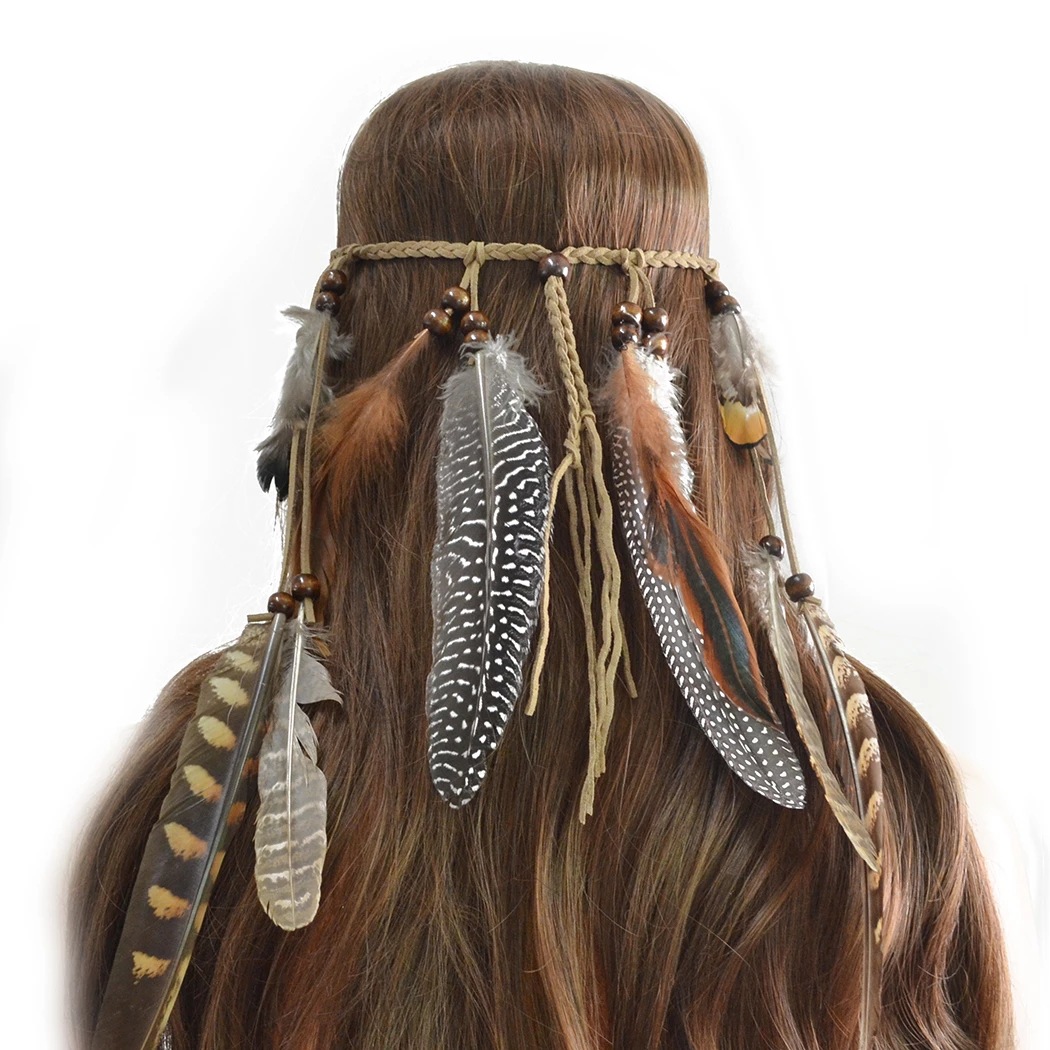 Bohemio estilo étnico banda de pelo indio tribu pluma tocado atracciones turísticas Venta caliente accesorios especiales para el cabello al por mayor