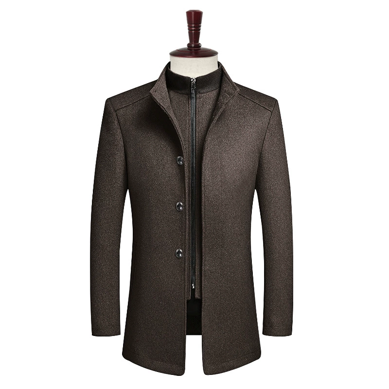 Шерстяное пальто напрямую от фабрики, осенне-зимнее мужское шерстяное пальто средних лет, стоячий воротник поколения