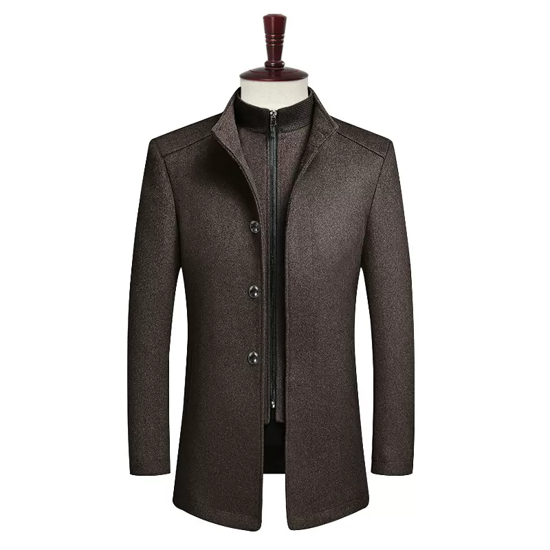 工厂直销爸爸毛呢外套秋冬季中老年男士羊毛呢大衣立领一件代发