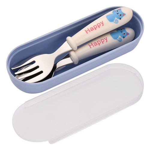 Y stainless steel children's tableware baby training spoon and fork set portable carrying box cartoon fork and spoon food supplement gift