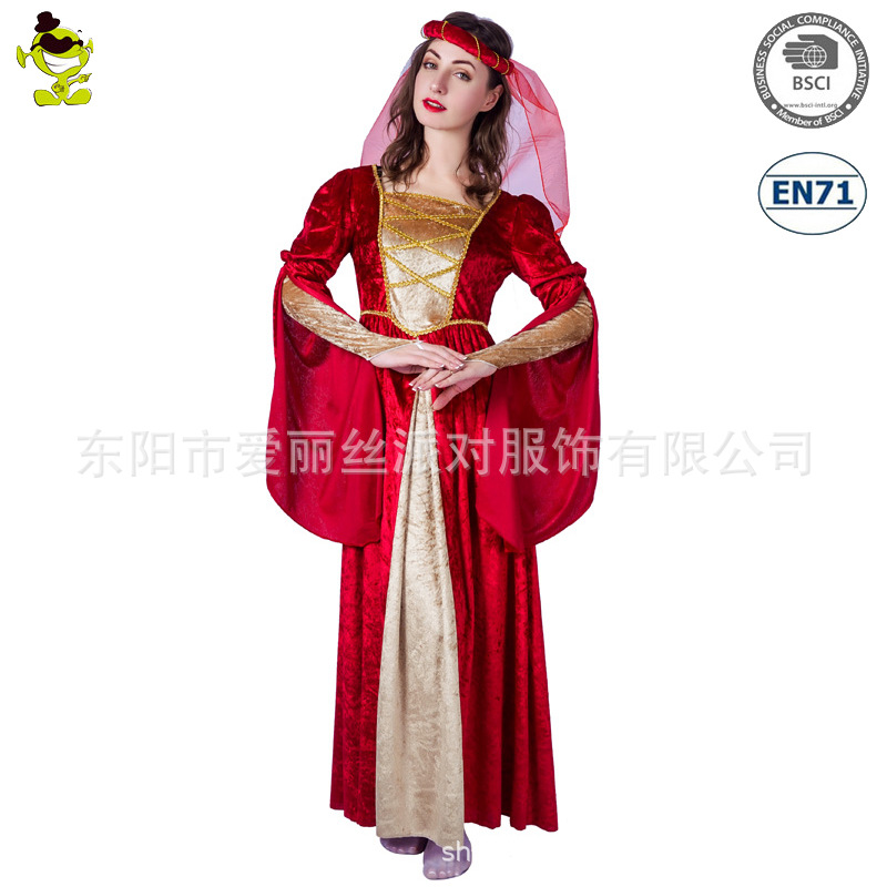 Las mujeres adultas europeas medieval reina princesa vestido traje niña grande antiguo europeo princesa traje Cosplay