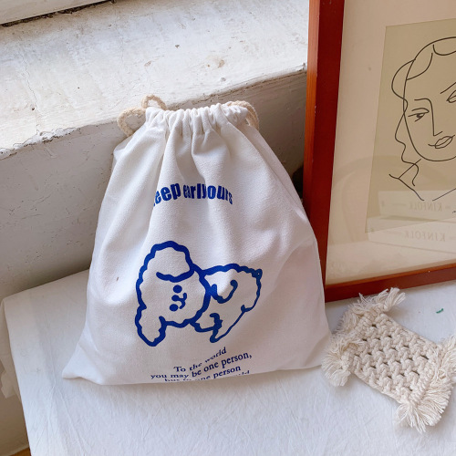 Korean version of cartoon ins healing clouds smiling face cute bunch pocket handbag girly heart student storage portable
