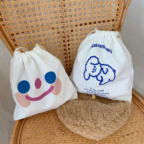 Korean version of cartoon ins healing clouds smiling face cute bunch pocket handbag girly heart student storage portable