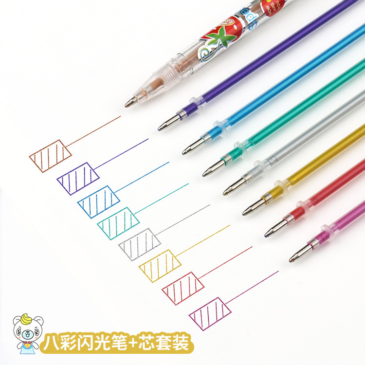Hand account graffiti painting metal pen Children's Water Tik suit Happy flash metal 8-color pen suit DIY álbum