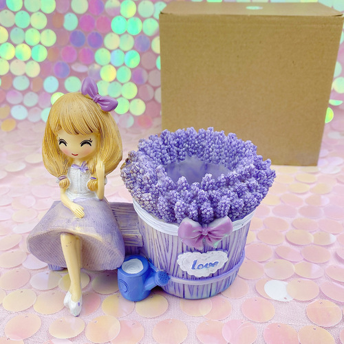 T0522 Lavender Girl Desk Organizer Creative Student Desktop Resin Decor Item Desk Accent Wholesale