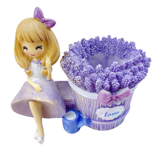 T0522 Lavender Girl Desk Organizer Creative Student Desktop Resin Decor Item Desk Accent Wholesale