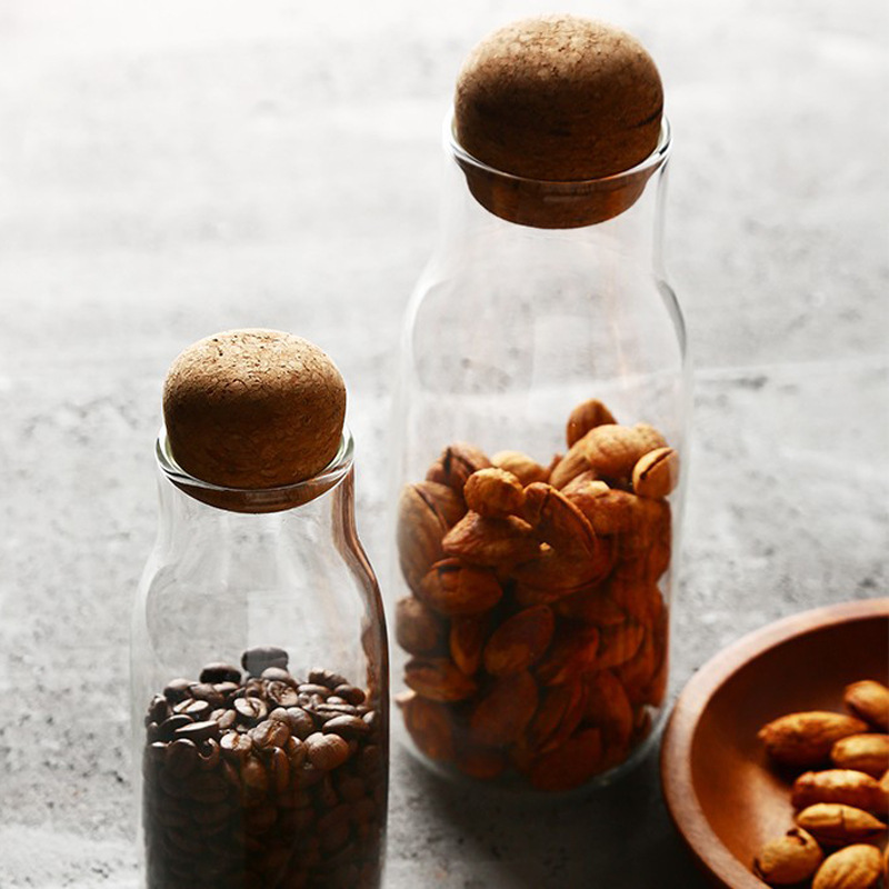 Tarro de té de vidrio Tarro de té Tarro de almacenamiento de frutas secas de grano múltiple Tarro de almacenamiento de corcho Tarro sellado de especias de grano de café