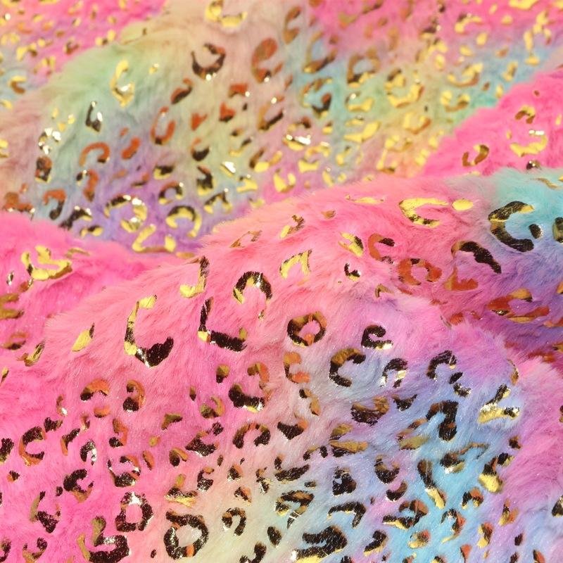 服装家纺玩具面料针织经编手工七彩扎染豹纹烫金长毛绒PV绒布毛毯