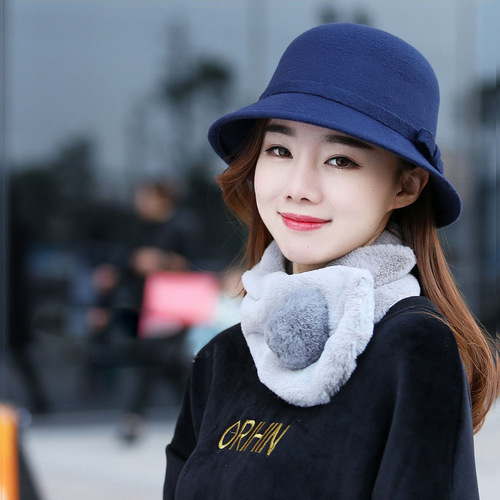 Top Hat Women's Spring and Autumn Korean Style Trendy Retro Woolen Hat Dome Flower Fashion Socialite Outdoor Warm Basin Hat