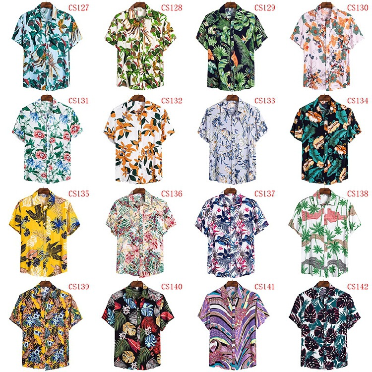 Explosions 2020 New Foreign Trade Source Hawaiian Style US Size Printed Short Sleeve Shirt Men's Casual T-Shirt