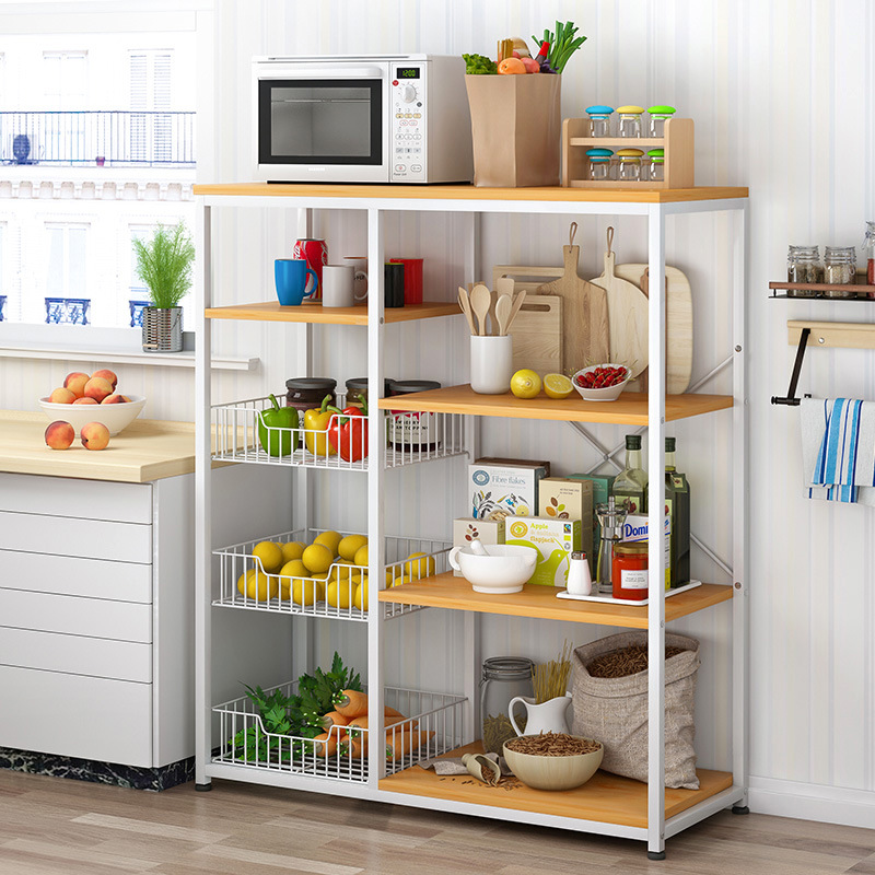 Cesta de la cocina estante de almacenamiento de piso multi-capa hogar vegetal rack de almacenamiento de horno microondas olla rack de almacenamiento