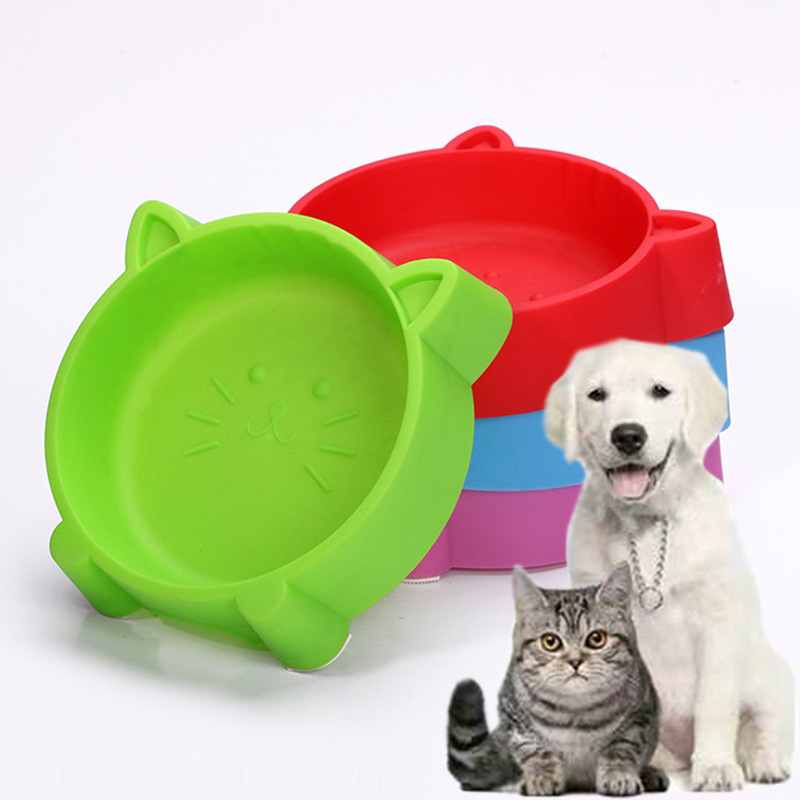 새로운 고양이 얼굴 애완 동물 그릇 개 그릇 고양이 그릇 중형 및 소형 개 애완 동물 사료 분지 캔디 색상 미끄럼 방지 노크 방지 플라스틱 그릇