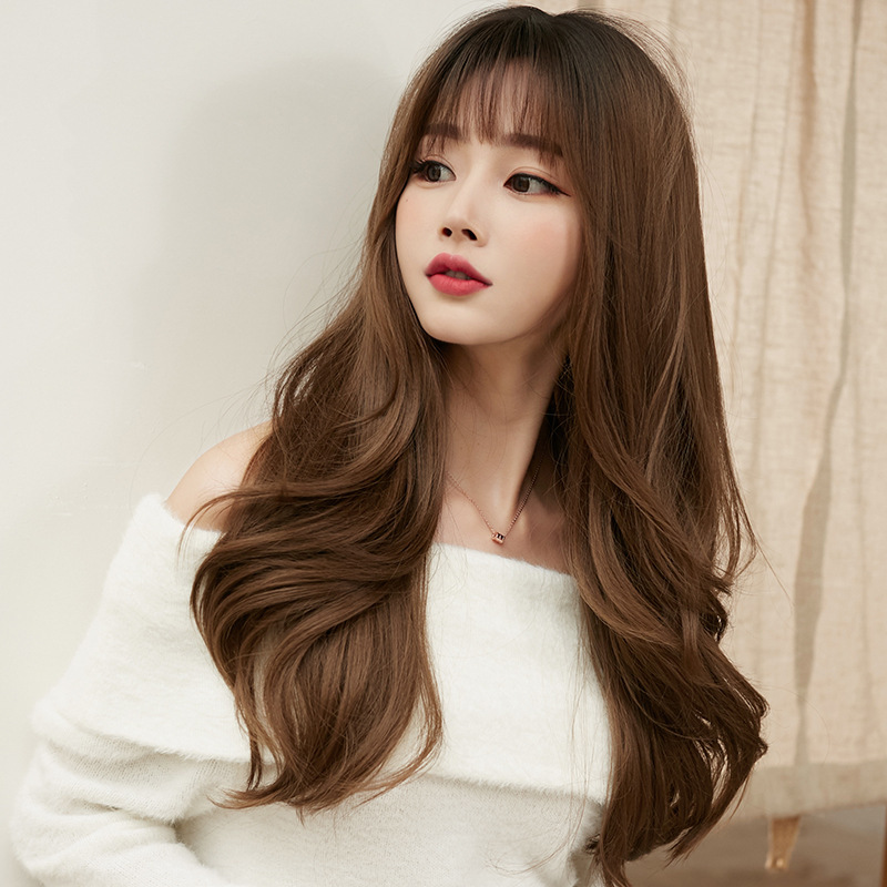 New Style Wig for Women with Long Curly Hair, Full Head Cover, Fluffy Natural Curly Hair, Dog Chewing Bangs, Full Head Cover, One Piece Drop Shipping