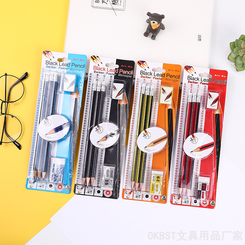 Directo de fábrica verde 2B traje de lápiz Tarjeta de succión traje de lápiz estudiante traje de regalo sacapuntas borrador