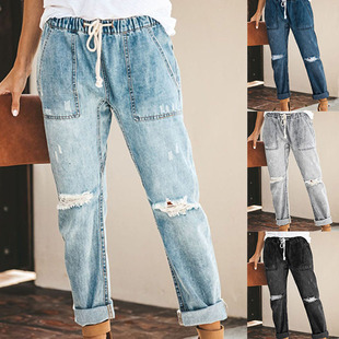 Летние сексуальные джинсовые штаны, джинсы, яркий броский стиль, европейский стиль, свободный прямой крой, большой размер