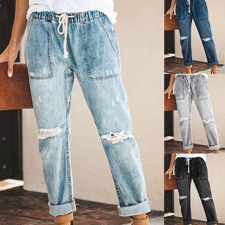 2025 Foreign Trade Supply Elegant European and American Style Straight-Leg Jeans with Elastic Waist, Plus-Size Women's Jeans, Versatile European and American Style