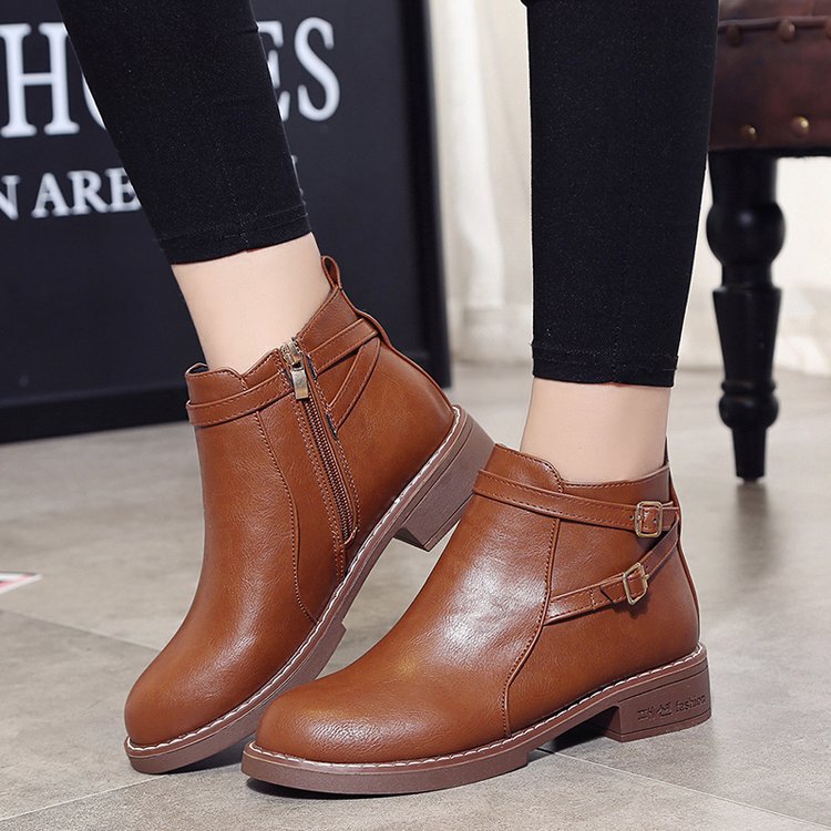 Cross-Border Autumn and Winter New Martin Boots Women's Low-Heeled Belt Buckle Short Boots Women's Large Size Foreign Trade Women's Boots Wholesale