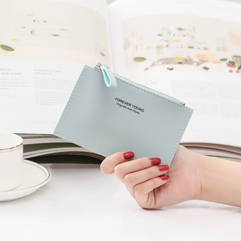 Wallet (Forever Young) short thin shoulder bag, handheld card holder with zipper, Korean style