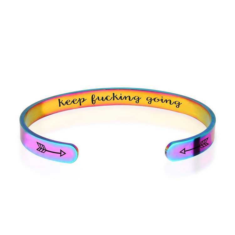 Titanium steel inspirational bracelet keep fucking going... Arrow stainless steel open bracelet wholesale