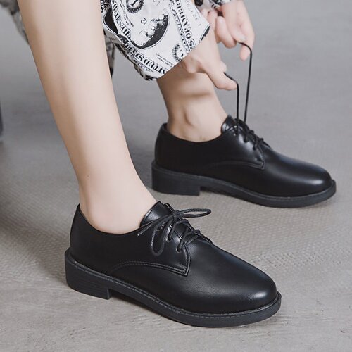 Black retro British style small leather shoes 2024 spring new style single shoes for female students flat Hong Kong style casual loafers