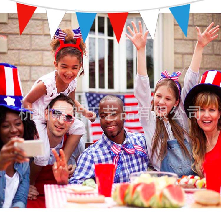 Día de la Independencia Americana decorativo tire de la bandera rojo blanco azul de tres colores de la bandera de colores triángulo cadena de la bandera de la cadena Bandera de colores