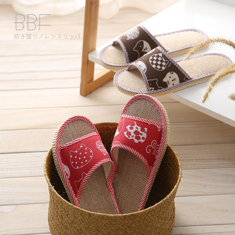 Linen home slippers spring and summer men and women couple indoor soft bottom floor slippers guest hotel hotel slippers