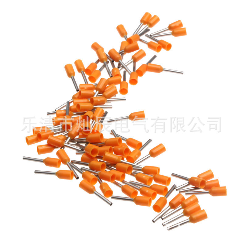 100pcs管型端子袋装冷压接线端子橙色 冷压端子预绝缘端子圆形