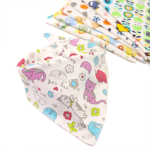 2024 New Large Snap-type Cartoon Knitted Cotton Baby Triangular Turban Knitted Cotton Baby Double-sided Mouth Tissue
