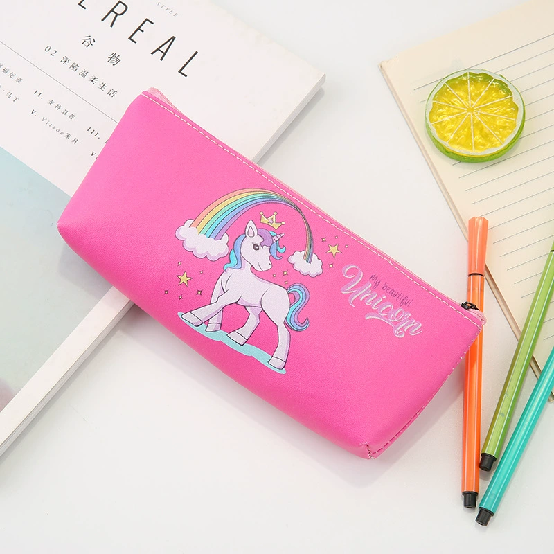 Cartoon cute fresh pencil case, capacious triangular polyurethane storage bag