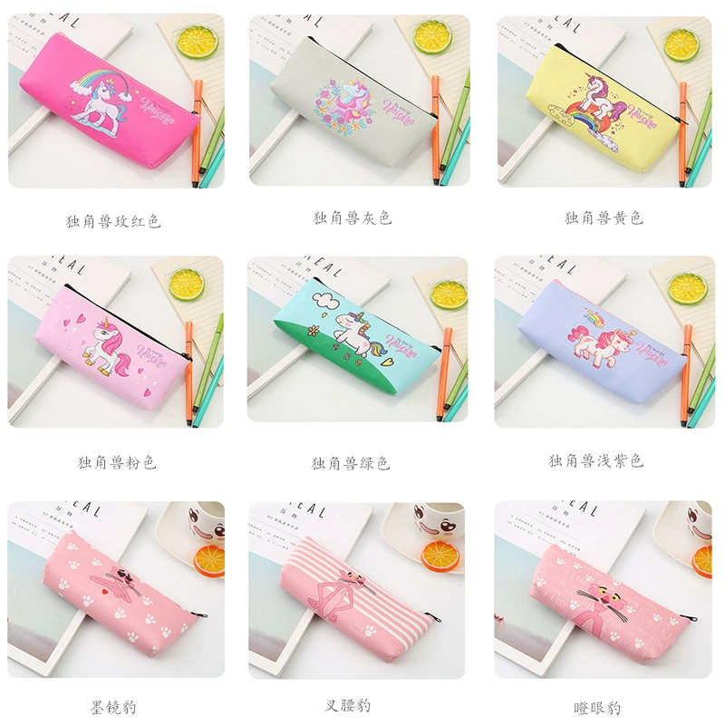 Cartoon cute fresh pencil case, capacious triangular polyurethane storage bag