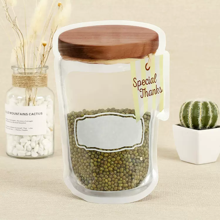 定制厨房岩盐花生绿豆香料收纳袋梅森瓶透明自封花生小零食密封袋